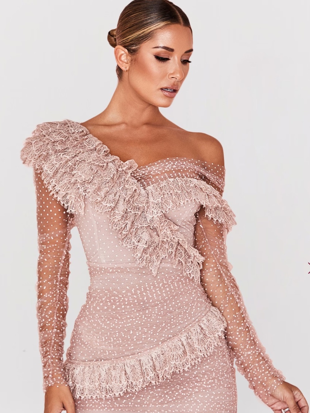 House of CB SORREL Blush Lace Frill Mini Dress